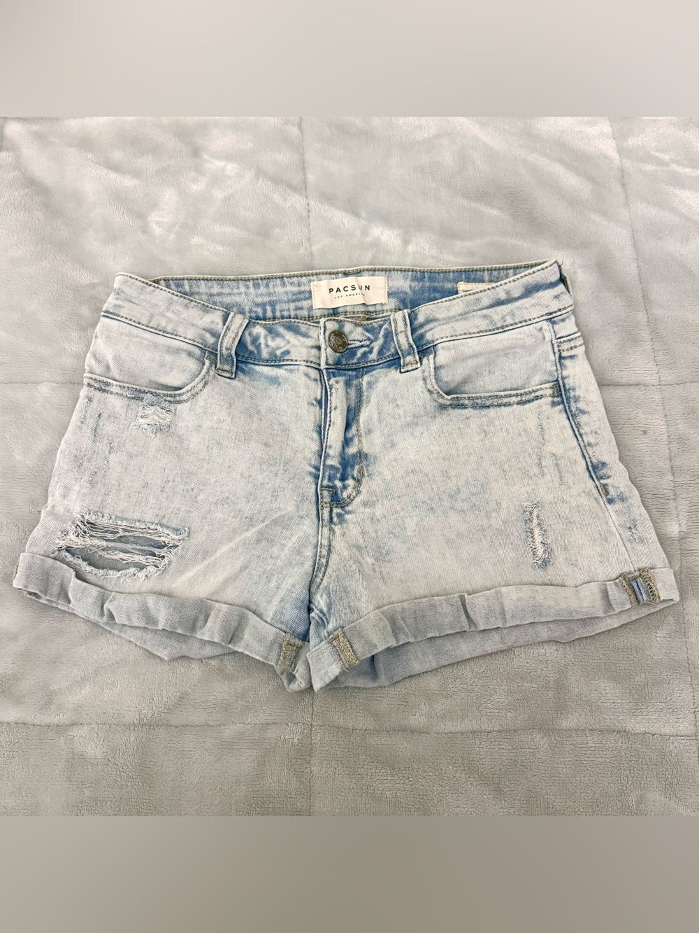 PacSun Light Blue Distressed Super Stretch Shortie Denim Shorts